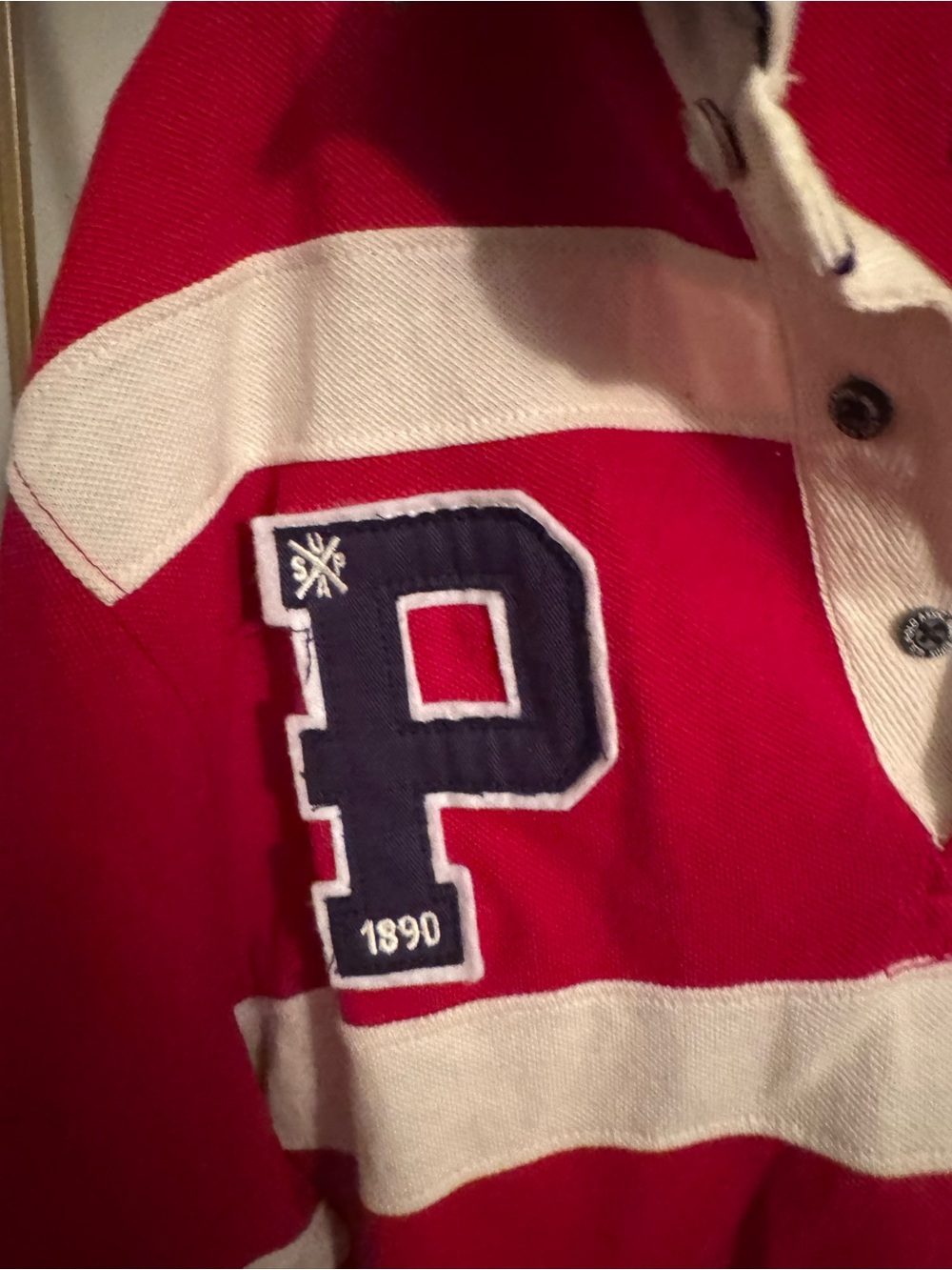 U.S. Polo Assn. Red and Cream Rugby Polo with Crest - Picture 5 of 12